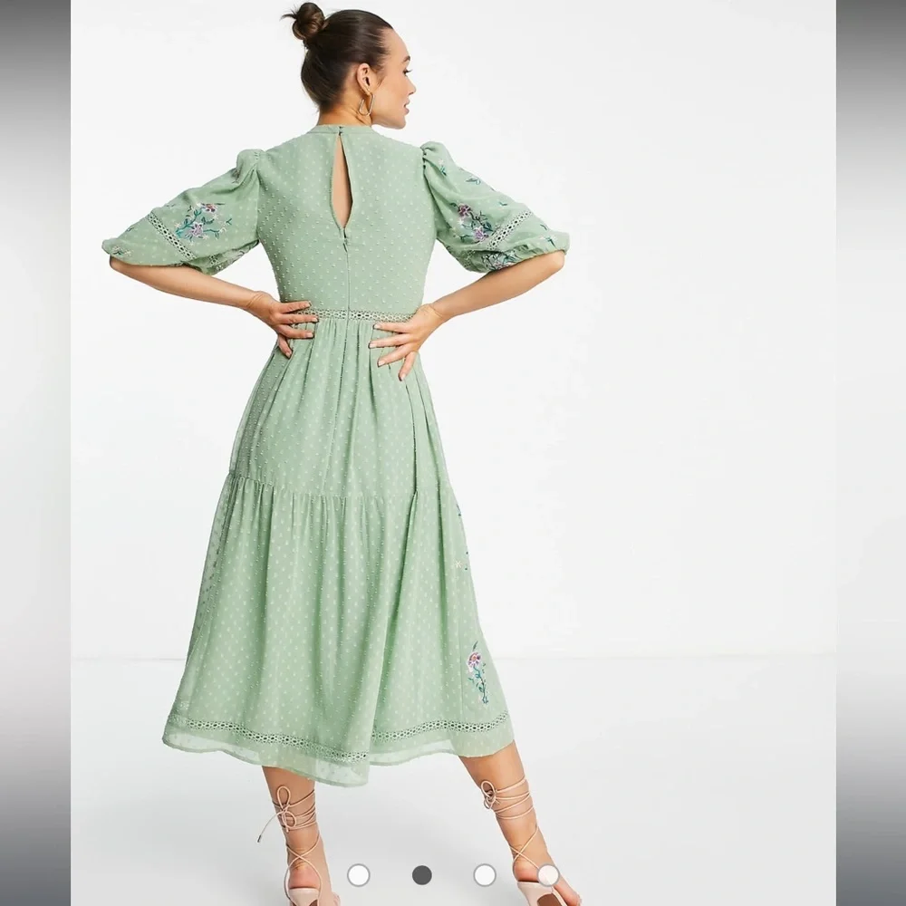 ASOS Green Embellished Ruffled Midi Dress - Picture 2 of 3
